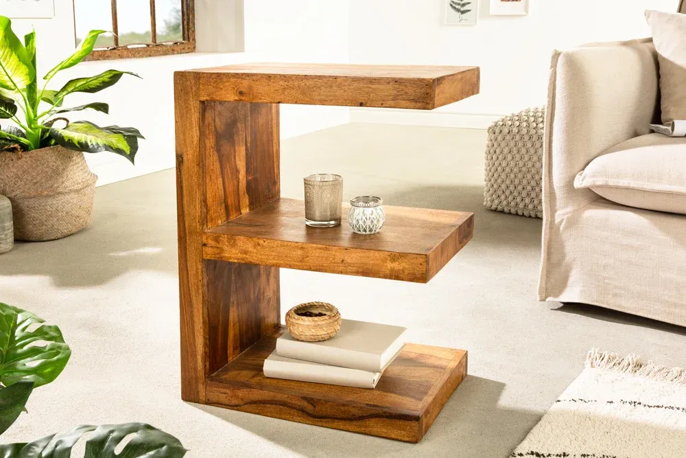 Masívny príručný stolík E 60 cm, sheesham, prírodný