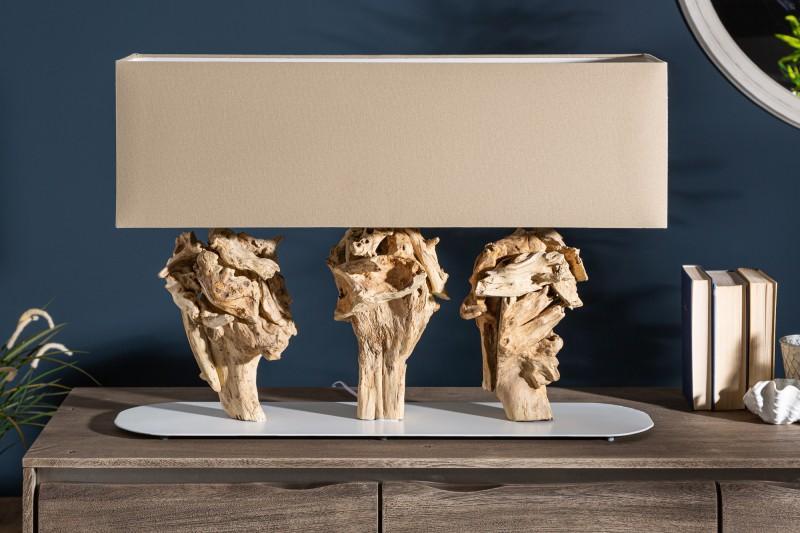 Dizajnová stolová lampa SCULPTURE 80 cm béžová s akáciovým drevom