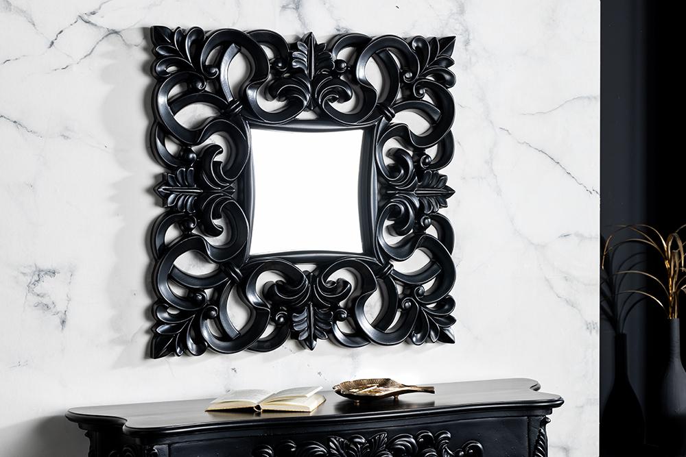 Elegantné nástenné zrkadlo VENICE 75x75 cm čierne v antickom barokovom štýle