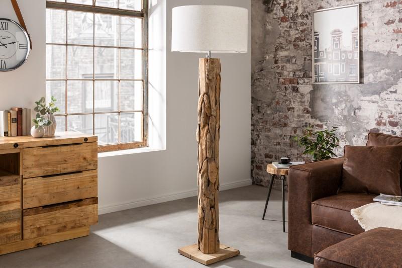 Dizajnová stojanová lampa ROOTS biela 170 cm, teak, prírodný