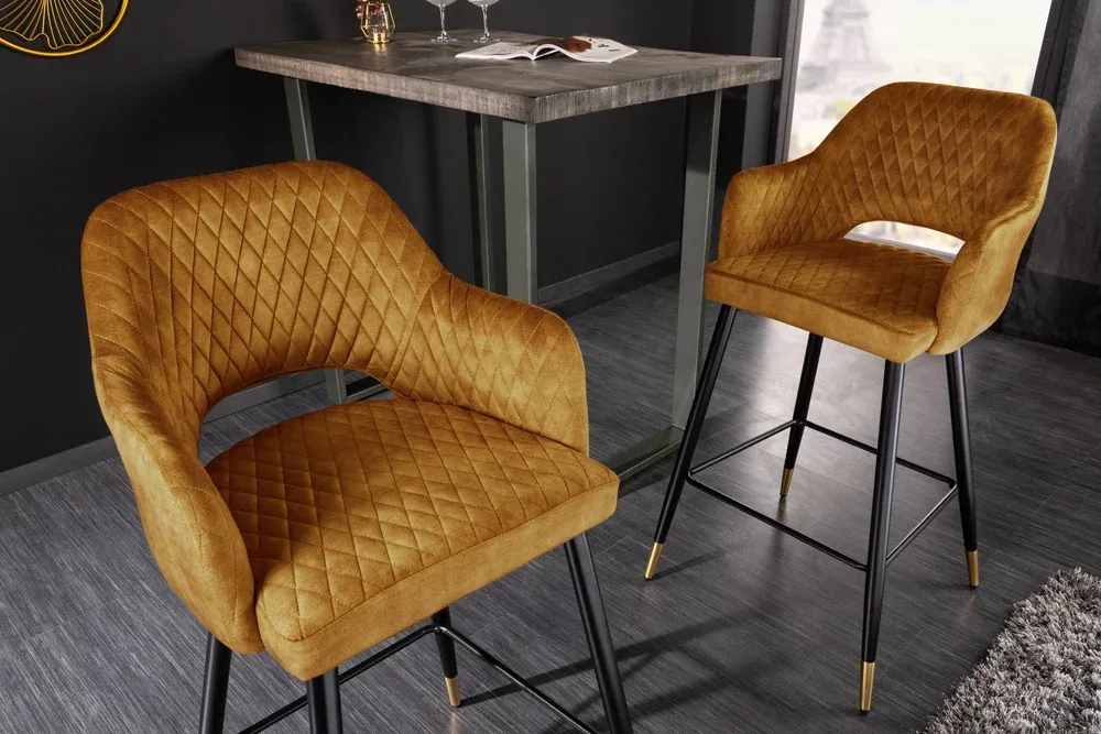 Elegantná barová stolička PARIS horčicovo žltá zamat