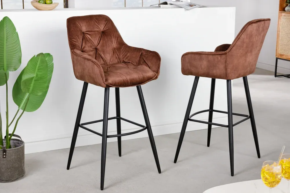 Dizajnová barová stolička MILANO, hnedá, zamat