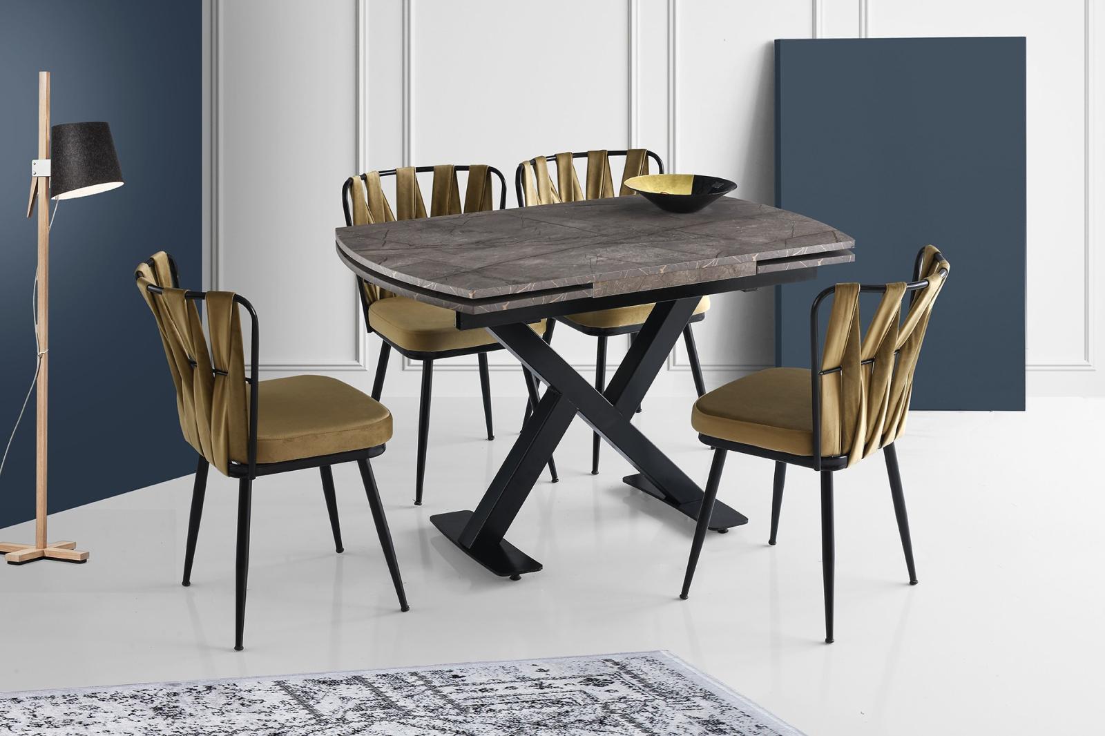 Dizajnový rozkladací stôl VIVA 120-180 cm, MDF, mramorový vzhľad, šedý
