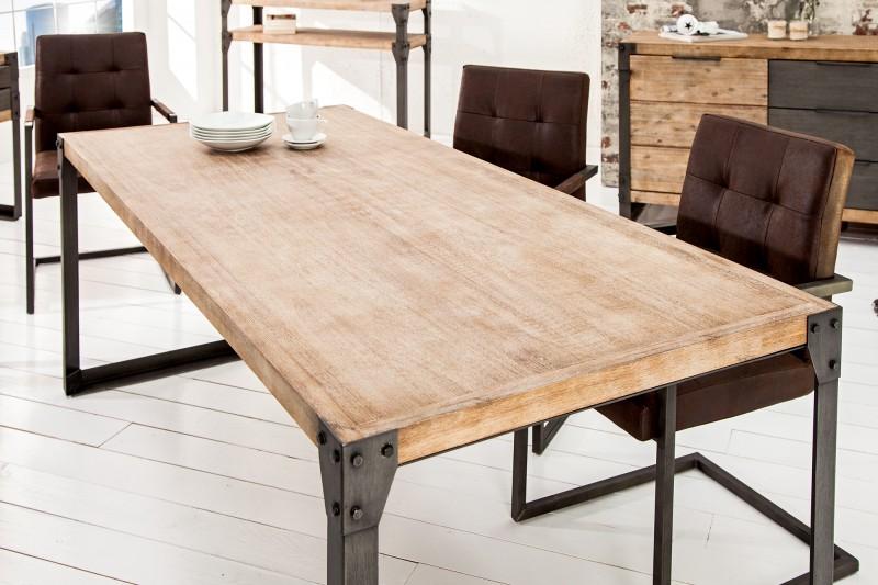 Priemyselný dizajnový jedálenský stôl FACTORY 160 cm vápenný akáciový