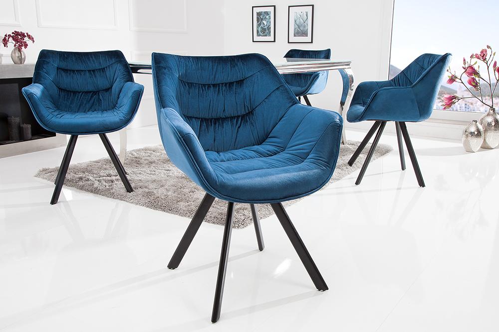 Dizajnová stolička THE DUTCH COMFORT retro modrá, zamat