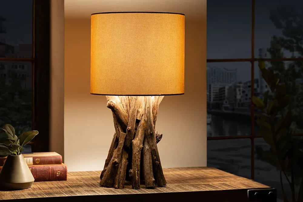 Stolová lampa z masívneho dreva HARMONY NATURE 50 cm, teak, béžová