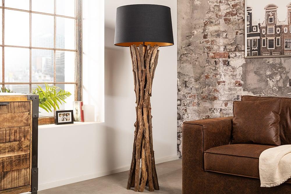 Stojanová lampa z masívneho dreva HARMONY NATURE 151 cm, teak, čierna