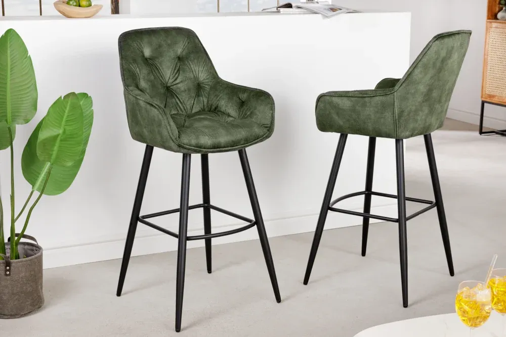 Dizajnová barová stolička MILANO, zelená, zamat