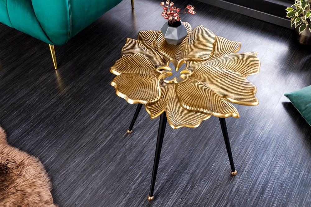 Ozdobný príručný stolík GINKGO LEAFS 60 cm, zlatý