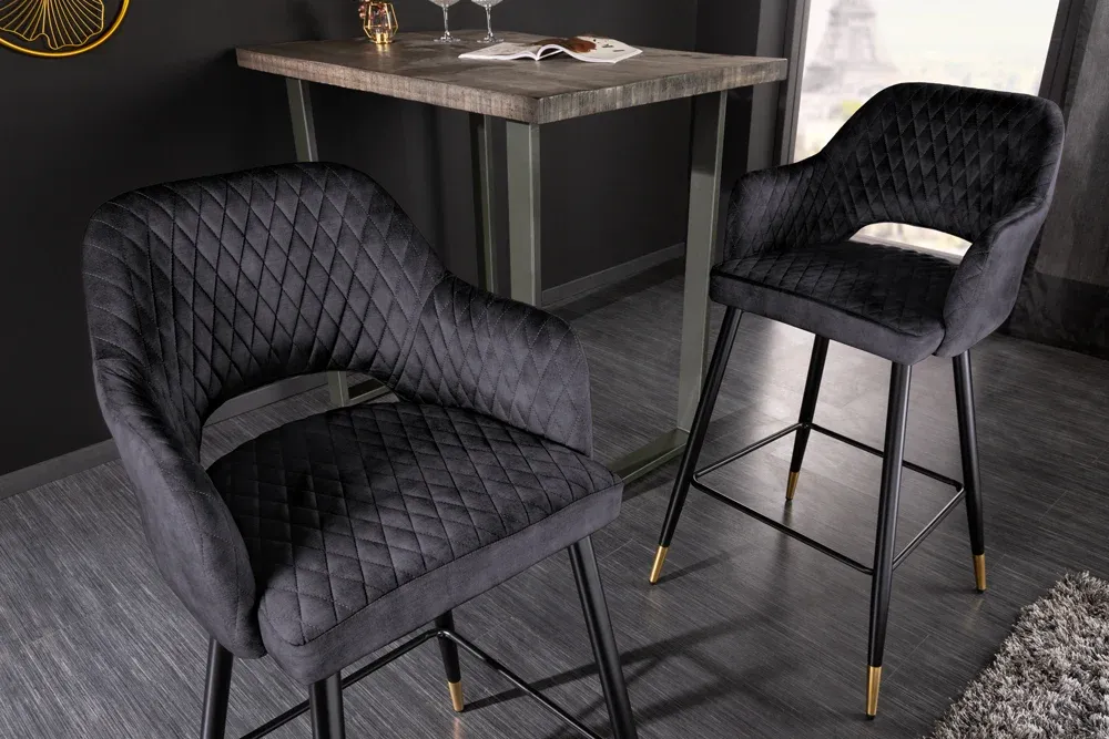 Elegantná barová stolička PARIS tmavo šedá zamat
