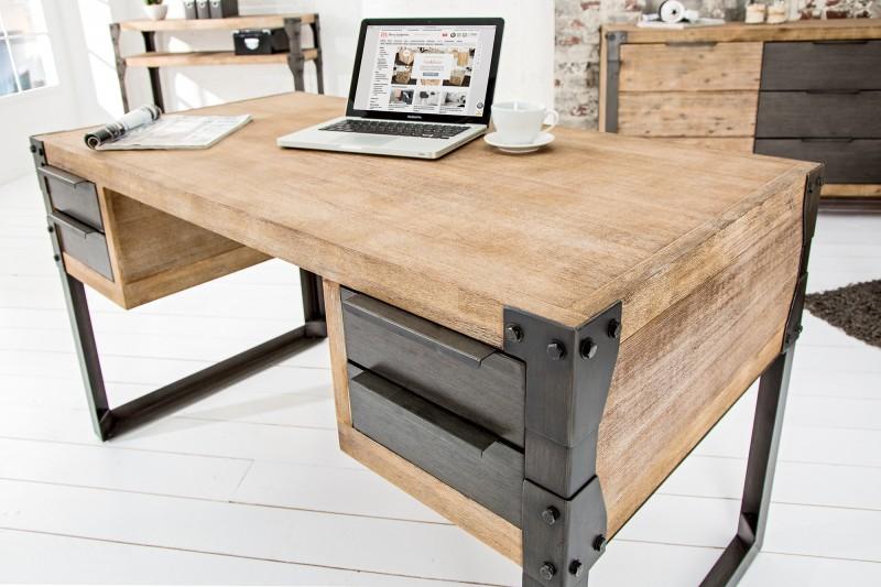 Priemyselný dizajnový písací stôl FACTORY 135 cm vápenný akáciový