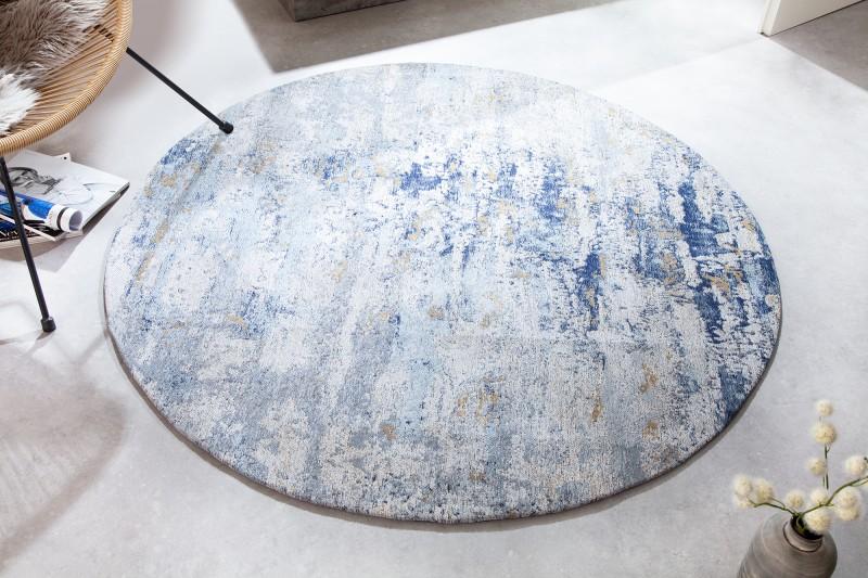 Vintage bavlnený koberec MODERN ART 150 cm použitý vzhľad, modrý okrúhly
