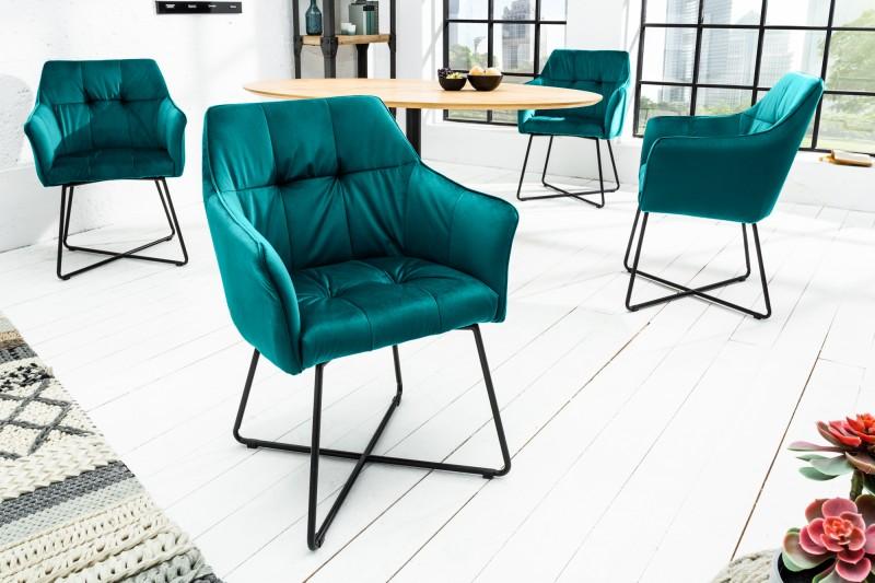 Exkluzívna dizajnová stolička LOFT vintage tyrkysová, zamat