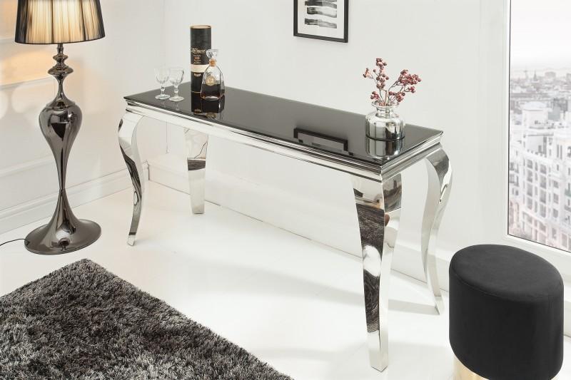 Elegantný konzolový stolík MODERN BAROQUE 150 cm čierny, opálové sklo