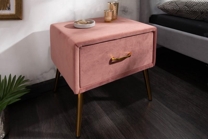 Nočný stolík FAMOUS 45 cm ružovo zlatý, zamat