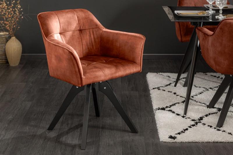 Otočná dizajnová stolička LOFT medeno hnedá, zamatová, retro štýl s ozdobným prešívaním