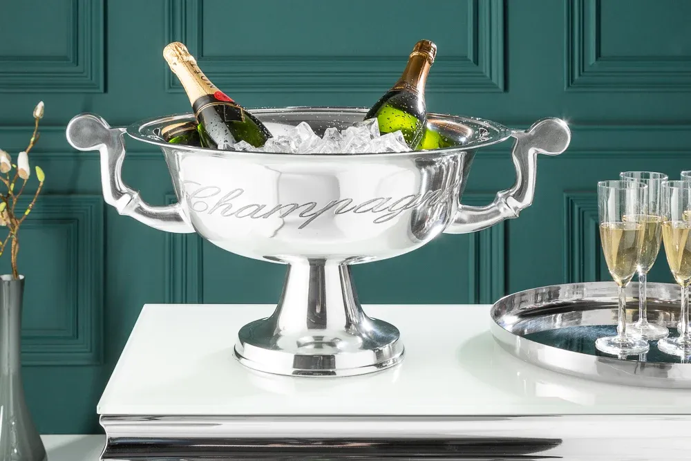 Exkluzívny chladič na šampanské CHAMPAGNE 40 cm strieborný leštený