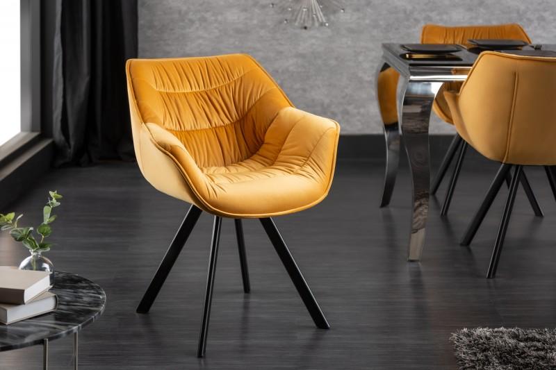 Dizajnová stolička THE DUTCH COMFORT horčicovo žltá zamatová, retro štýl