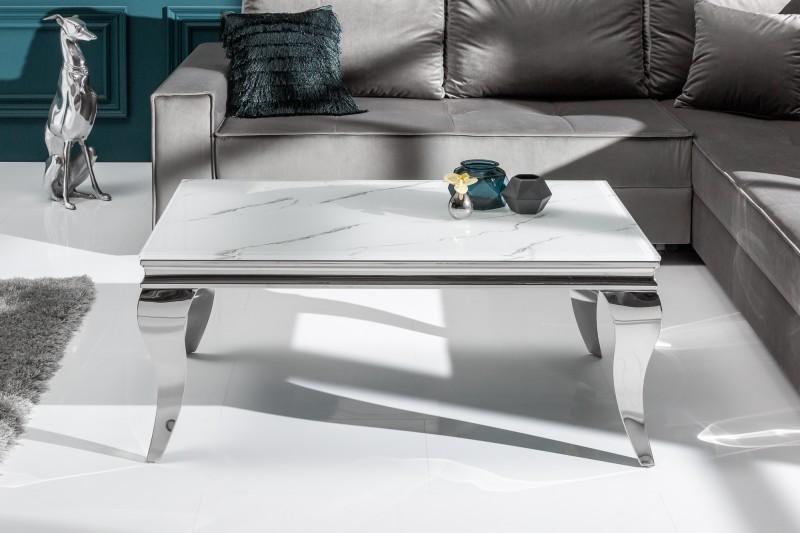 Elegantný konferenčný stolík MODERN BAROQUE 100 cm strieborný, mramor
