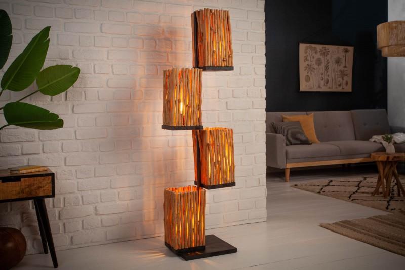 Ručne vyrábaná podlahová lampa EUPHORIA drevo longan 149 cm so štyrmi odtieňmi