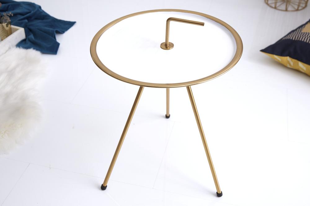 Elegantný príručný stolík SIMPLY CLEVER 42 cm, biela, zlatá