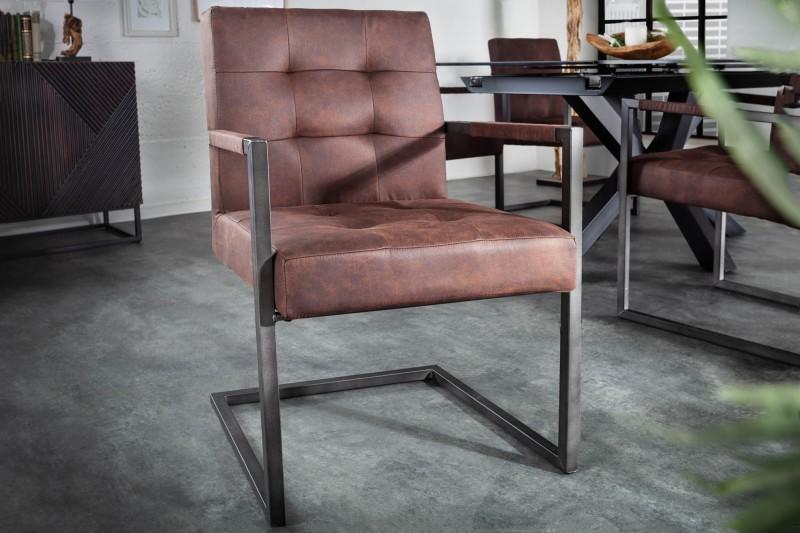 Priemyselná konzolová stolička RIDER vintage hnedý kovový rám s lakťovými opierkami