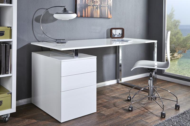 Dizajnový písací stôl COMPACT 160 cm, biely, vysoký lesk