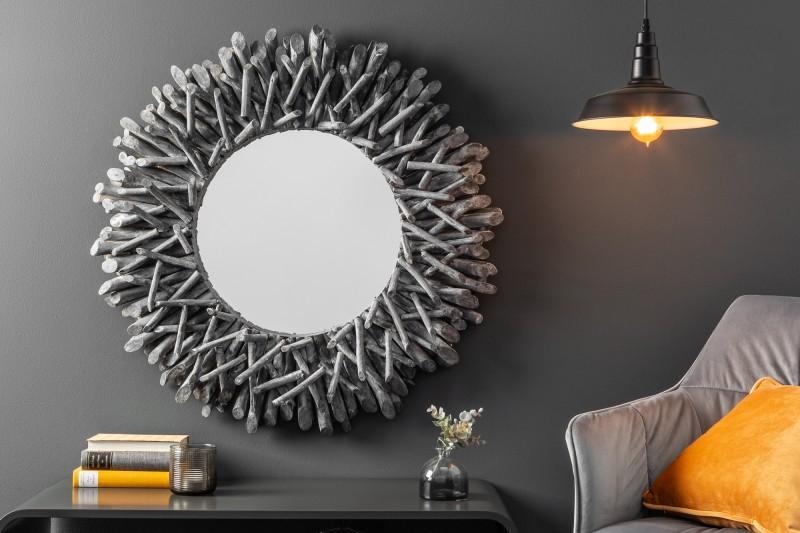 Ručne vyrobené teakové zrkadlo RIVERSIDE 80 cm šedé