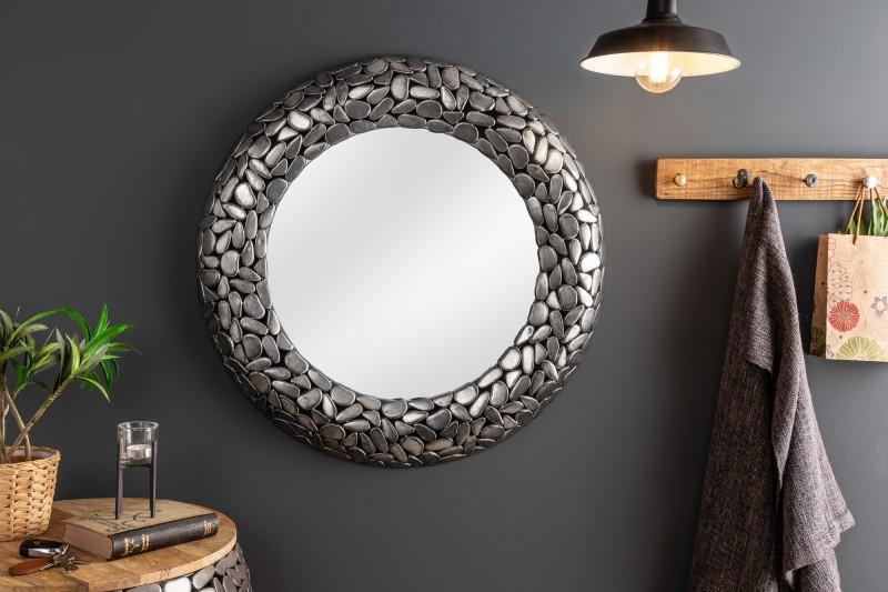 Lesklé zrkadlo STONE MOSAIC 82 cm ručne vyrobená mozaika, strieborné