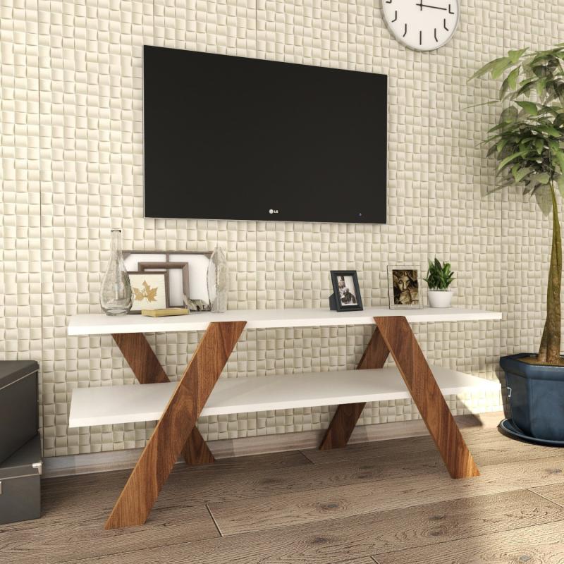 Elegantný TV stolík BASIC 120 cm, MDF, orechová dýha, biely