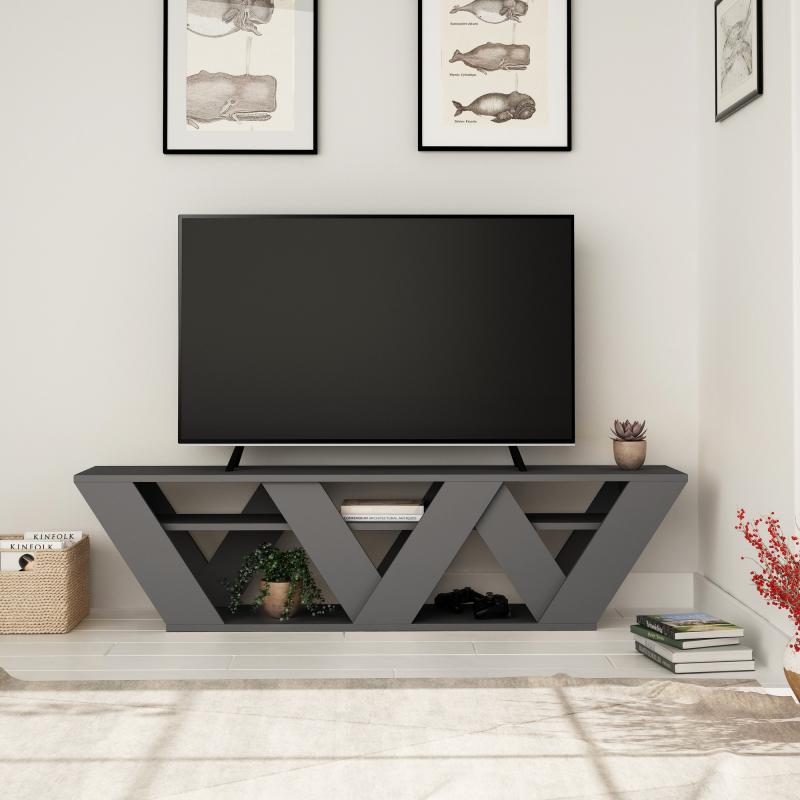 Industriálny TV stolík PIPRALLA 142 cm, MDF, antracit