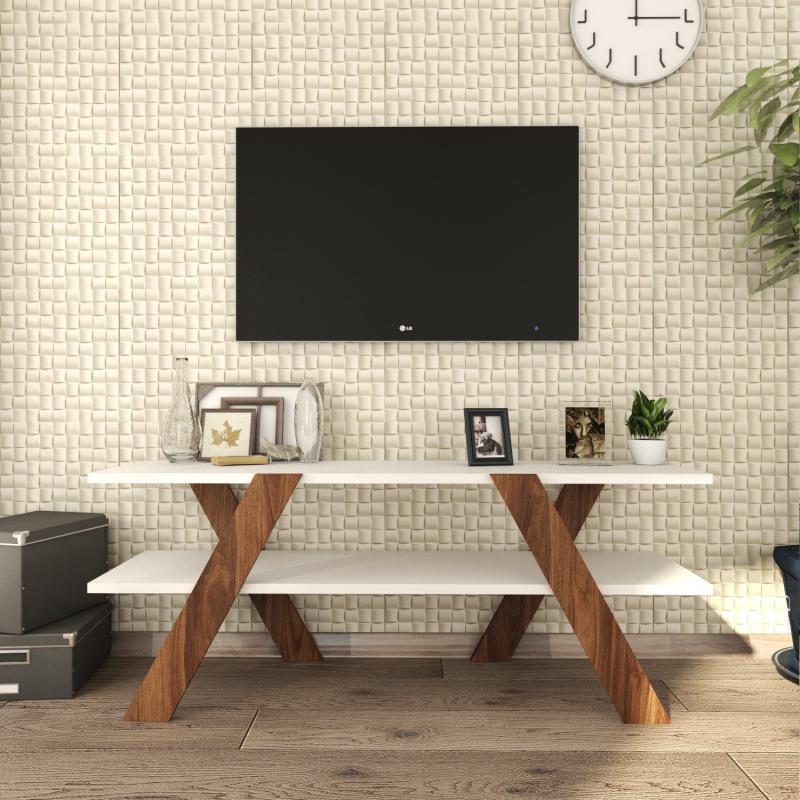 Elegantný TV stolík BASIC 120 cm, MDF, orechová dýha, biely