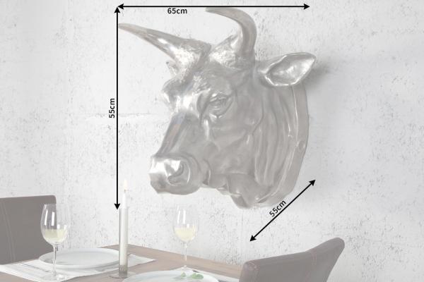 Extravagantná dekorácia steny hlava býka TORERO 65 cm strieborná lebka