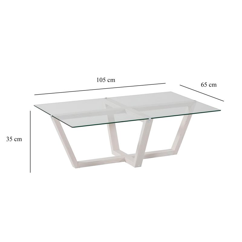 Dizajnový konferenčný stolík AMALFI 105 cm, tvrdené sklo, borovica, biely