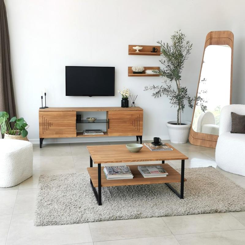 Masívny TV stolík JOANNE 150 cm borovica, prírodná