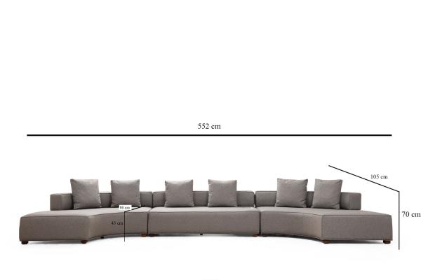 Dizajnová oblúková pohovka GONDOL 552 cm, šedá, tkanina