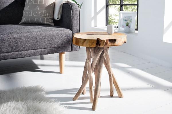 Masívny príručný stolík ROOT 30 cm, teak, prírodný