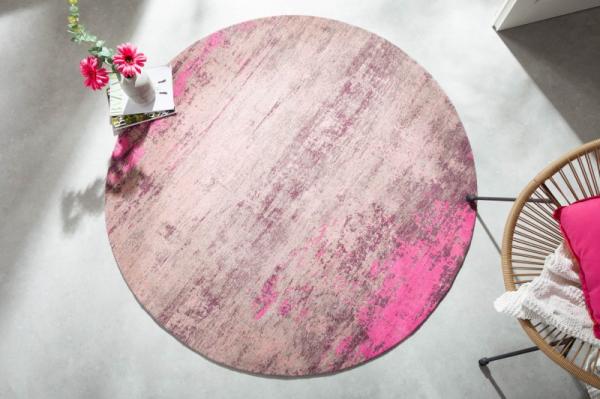 Vintage bavlnený koberec MODERN ART 150 cm použitý vzhľad, béžovo ružový, okrúhly