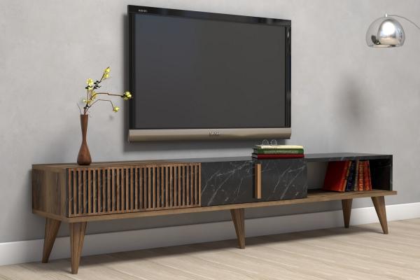 Dizajnový TV stolík MILAN 180 cm, MDF, orechová dýha, antracit