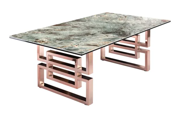 Dizajnový konferenčný stolík ATLANTIS 100 cm, tyrkysová keramika v mramorovom vzhľade