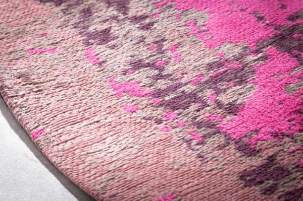 Vintage bavlnený koberec MODERN ART 150 cm použitý vzhľad, béžovo ružový, okrúhly