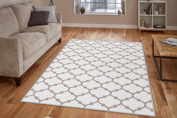 Moderný koberec WOOKECE 160 x 230 cm, biely, béžový