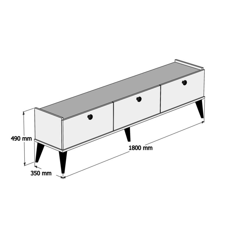 Dizajnový TV stolík LIDYA 180 cm, MDF, orechová dýha, mramor