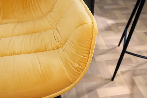 Retro barová stolička THE DUTCH COMFORT horčicovo žltá, zamat, s opierkou na nohy