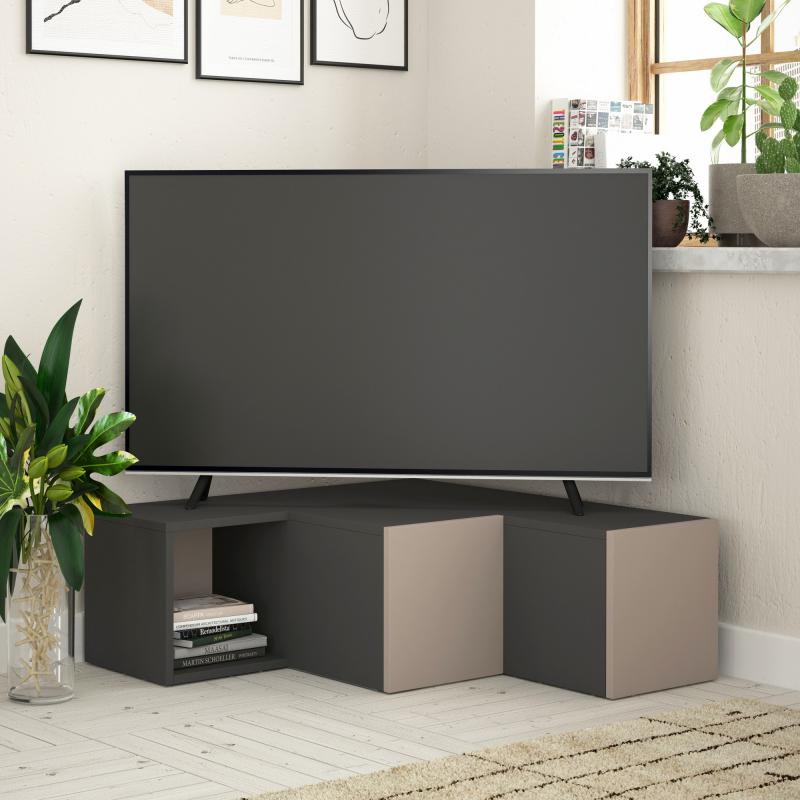 Rohový TV stolík COMPACT 90 cm, MDF, antracit