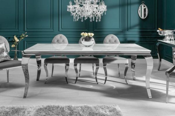 Elegantný dizajnový jedálenský stôl MODERN BAROQUE 200 cm strieborný, mramor
