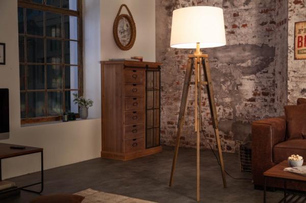 Priemyselná stojanová lampa TRIPOD 158 cm retro z borovicového dreva