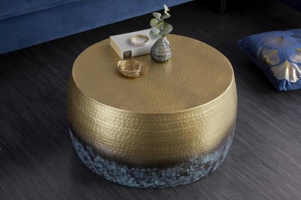 Ručne vyrobený stolík ORIENT III 60 cm tepaný dizajn, zlatý