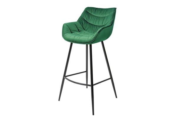 Retro barová stolička THE DUTCH COMFORT smaragdovo zelená, zamat, s opierkou na nohy