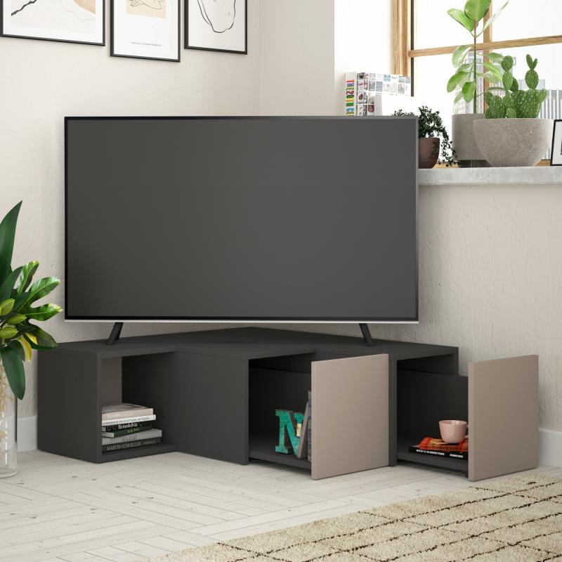 Rohový TV stolík COMPACT 90 cm, MDF, antracit